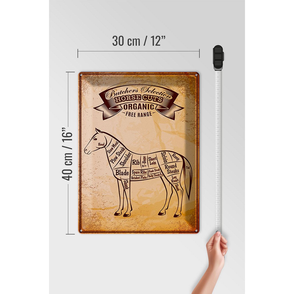 Tin sign butcher shop 30x40cm horse Horse cuts Organic