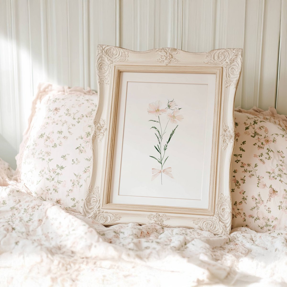 Blush spring flowers with bow, pink wildflowers poster, wildflowers bouquet print, floral nursery print, botanical poster, flower poster, floral nursery print, wildflowers poster, floral nursery poster, peach flowers