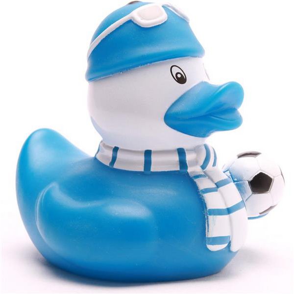 Pato de goma aficionado al fútbol azul y blanco - pato de goma