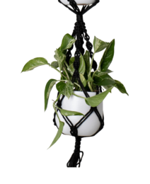  Black macrame hanging rope double spiral knot plant holder, round pot, bohemian style, 120cm tall
