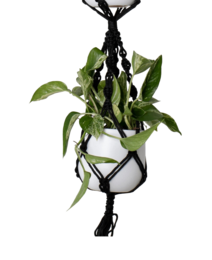 Black macrame hanging rope double spiral knot plant holder, round pot, bohemian style, 120cm tall