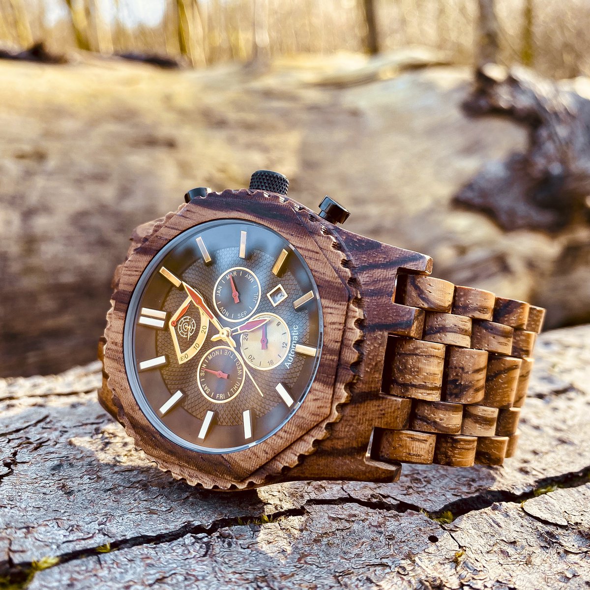Greenwatch | extrem | Automatische Holzuhr | Zebrano