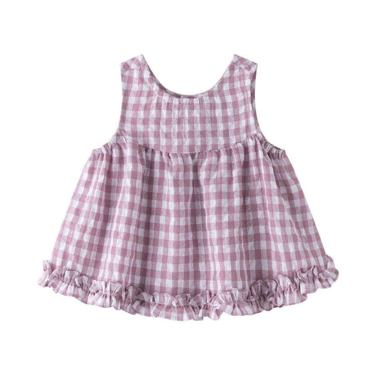 Blusa baby con stampa vichy malva e volant BGV96544
