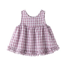 Blouse bébé imprimé vichy mauve et volant BGV96544