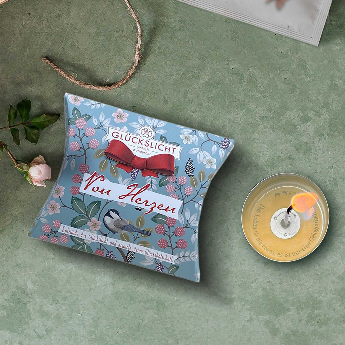 Gelukslampje / In een geschenkverpakking met uitgesneden strik 🎀 / Vintage / Vanuit het hart