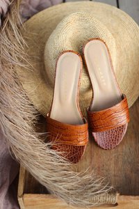 Women’s leather slides – Lea - Brown Croco slip-on sandals, genuine leather summer shoes, boho style 35-42