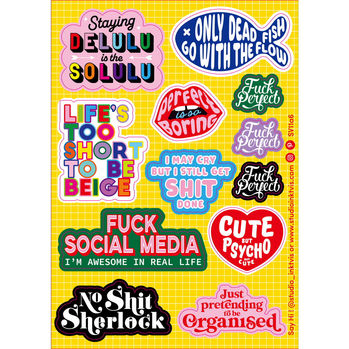 Cheeky and colorful Quote Life's too short, I may cry sticker sheet
