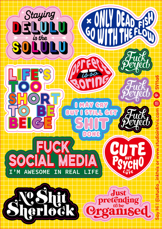 Cheeky and colorful Quote Life's too short, I may cry sticker sheet