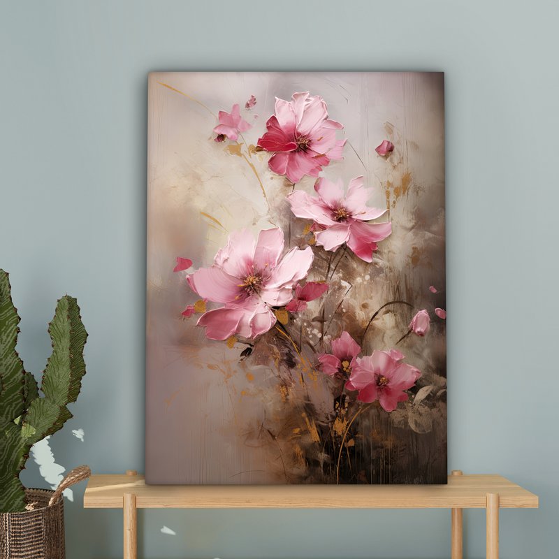 Lærredsmaleri - vægdekoration blomster - lyserød - kunst - akvarel - vægdekoration stue - soveværelsesdekoration - værelse tilbehør - lærredsmalerier