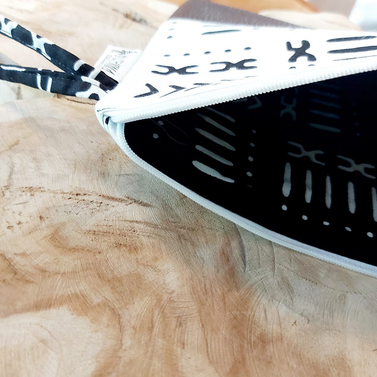 Afrikanischer Druckzahnbeutel | Make-up-Tasche | Bleistiftfall | Veganer Lederdetail