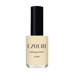 Vegan nail polish in a butter yellow color, 22-free formula, 14ml bottle.