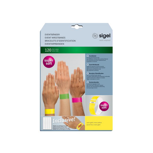 Braccialetti per eventi Sigel super soft 255x25mm giallo neon 120 pz. incl. etichette