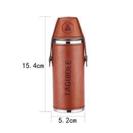 laguiole steel flask + 2 cups HIPFLASK 2 CUPS PU WRAPPED BROWN 8 OZ
