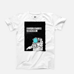 A white t-shirt with a graphic design featuring a character in a spacesuit against a black background with the text "INTERSTELLAR EXPLORATION SOCIETY".
The t-shirt appears to be part of a kids' or youth clothing line, based on the product title "The Wanderer- T-Shirt" and the available size range (XS, S, M, L, XL). The graphic design on the t-shirt includes a character in a spacesuit, suggesting a space or science fiction theme. This would be relevant for a search related to "fox" as the graphic design could potentially feature a fox or other animal-themed space imagery.