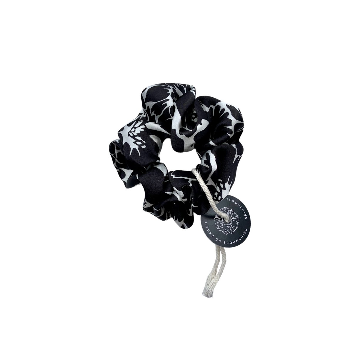 Scrunchie - Black/White Flowers - Recycelt