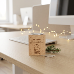 Wooden tealight holder "A small thank you" with gnome – Christmas gift for employees & colleagues | incl. tealight 