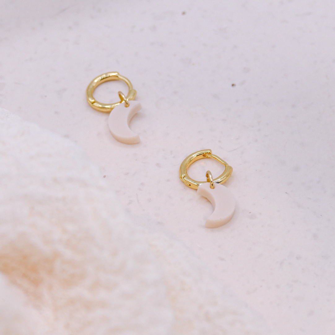 Earrings moon hoop earrings acrylic half moons - light stud earrings moon