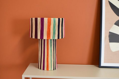 Handcrafted Moroccan Raffia Lamp – Multicoloured Boho Light Fixture