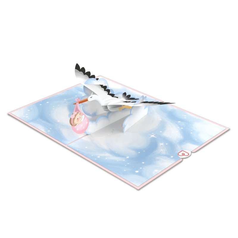 Stork & Baby (roze) pop-upkaart