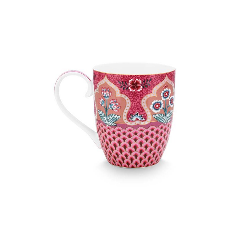 Mug XL Flower Festival Scallop Deco Dark Pink 450ml