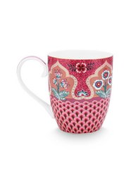 Mug XL Flower Festival Scallop Deco Dark Pink 450ml