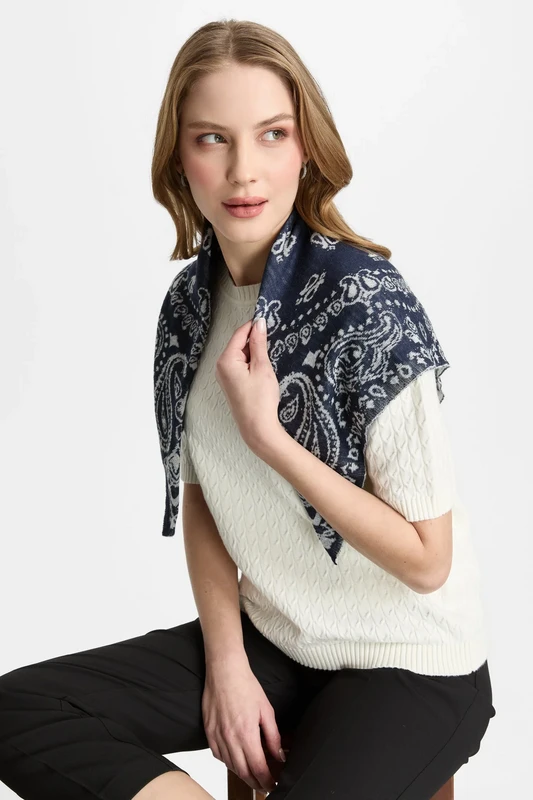 Mohair Pera Foulard (Navy-Beige)