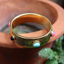 Bracelet extensible en pierre colorée côtelé vintage