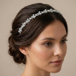 Bridal crystal headband, silver rhinestone hair accessory, elegant wedding headpiece, sparkly decorative hairband.