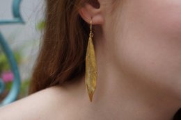 Gold Olive Leaf Earrings, Gold-Plated Earrings, Dangle Earring, Brass Jewelry, Gift for Her, Birthday Gift for Women, Handmade Jewelry