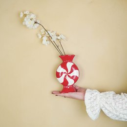 Flower Vase- Toffee Candy- -ceramic-Red/ White- 12x6,5x20cm