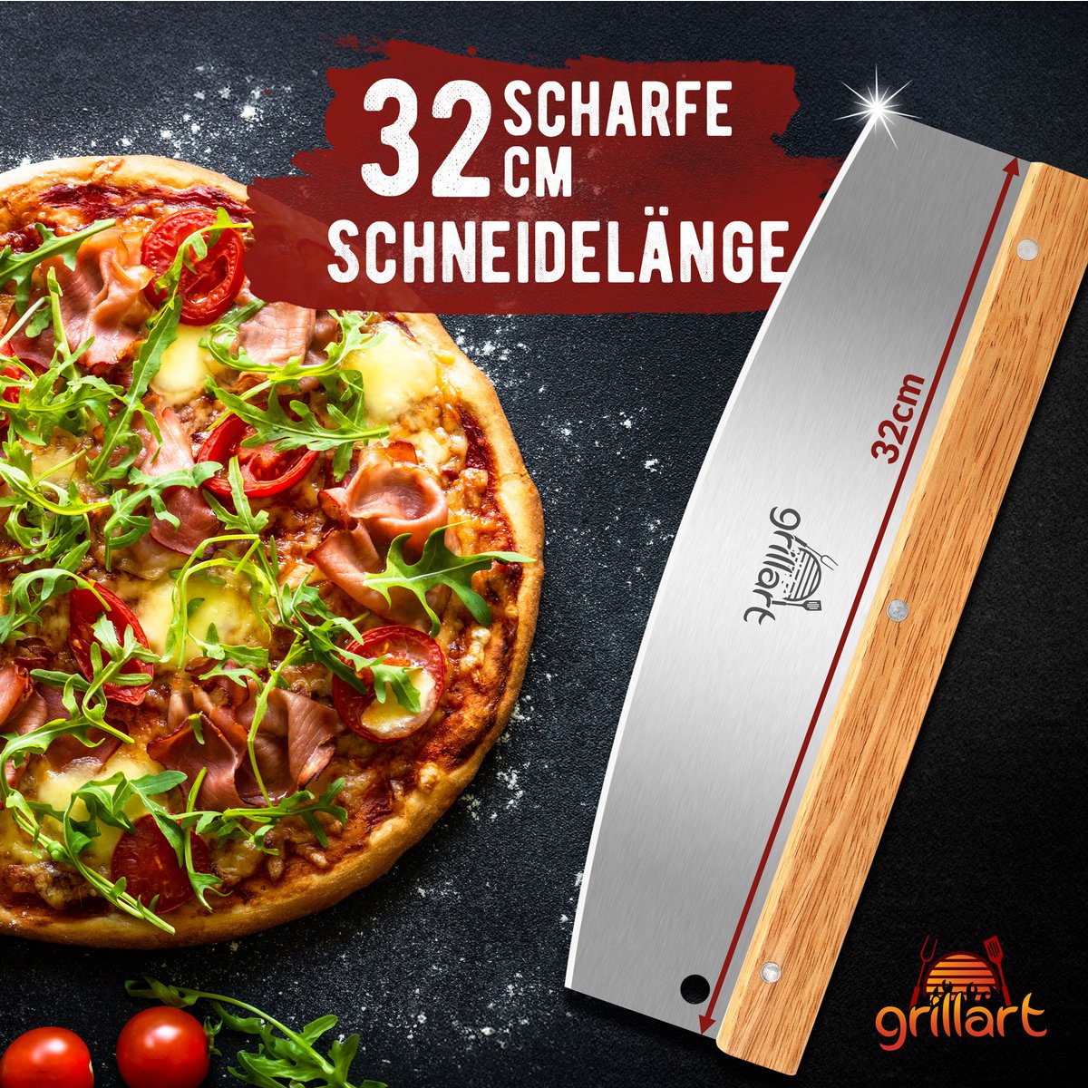 Grillart® Premium Pizzameser - Cutter de pizza en acier inoxydable extra-pointu