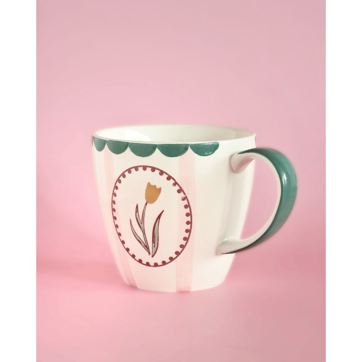 Handpainted Ceramic Coffee Mug With Lid - Floral Design, 385ml