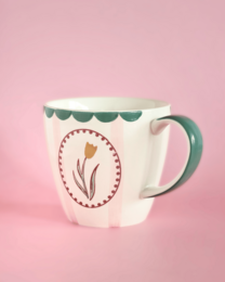 Handpainted Ceramic Coffee Mug With Lid - Floral Design, 385ml