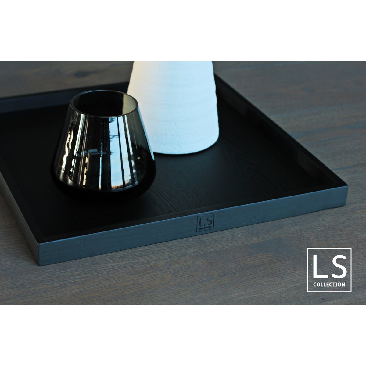 LS Collection® - Quadrato 40x40cm - Vassoio - Portacandele - Portacandele - Vassoio da portata - Vassoio in legno - Vassoio in legno - Plateau - Decorazione - Accessori per la casa - Nero Opaco
