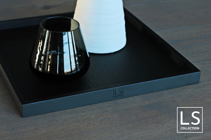LS Collection® - Square 40x40cm - Tray - Candle tray - Candle tray - Serving board - Wooden tray - Wooden Tray - Plateau - Decoration - Home accessories - Matt Black