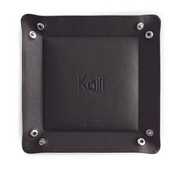 K0003FB | Plateau de poche en véritable cuir pleine fleur grain dollar - Coloris gris - Dimensions : 14 x 14 x 3 cm - Emballage : sachet TNT