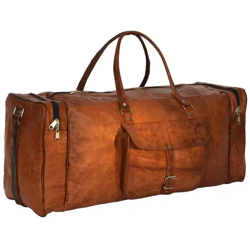 Handgefertigte Reisetasche aus marokkanischem „Edge“-Leder – Artisan 24" (60 cm) Voyager Duffle mit Dreifach-Organisation