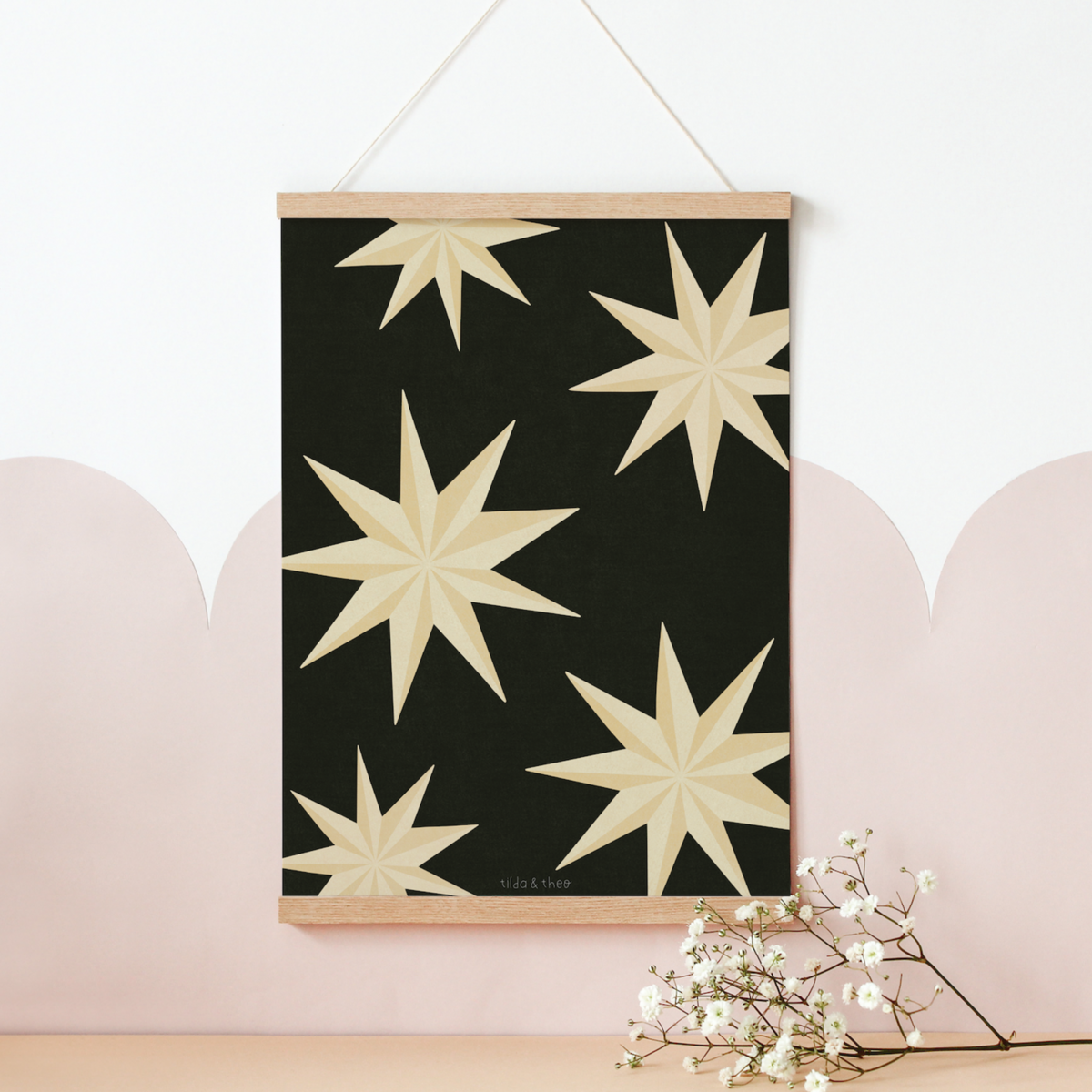 Poster Christmas Poinsettia Art Print Stars - Wall Decoration Star