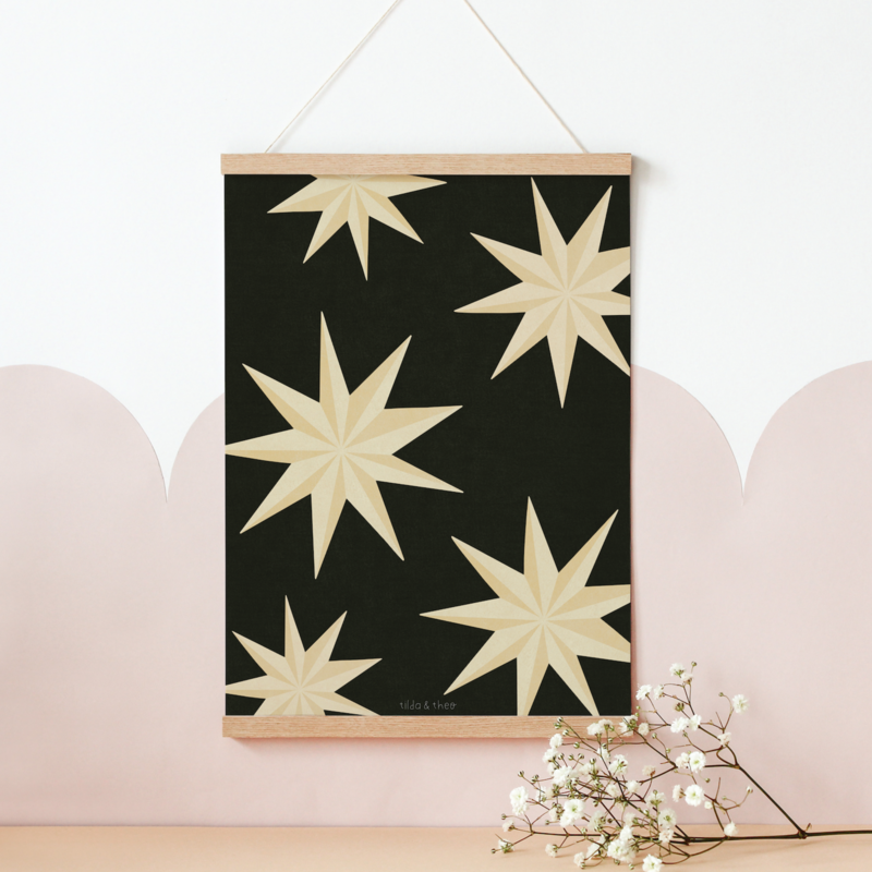 Poster Christmas Poinsettia Art Print Stars - Wall Decoration Star