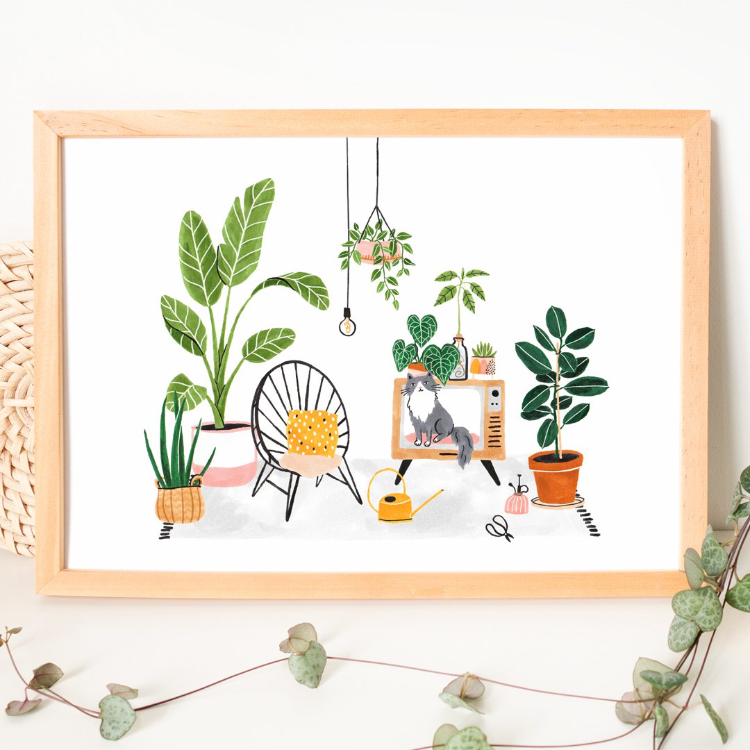 A4 Poster | Cat and Plants