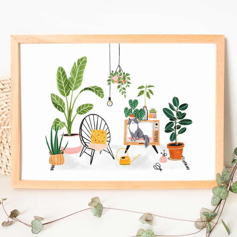 A4 Poster | Cat and Plants