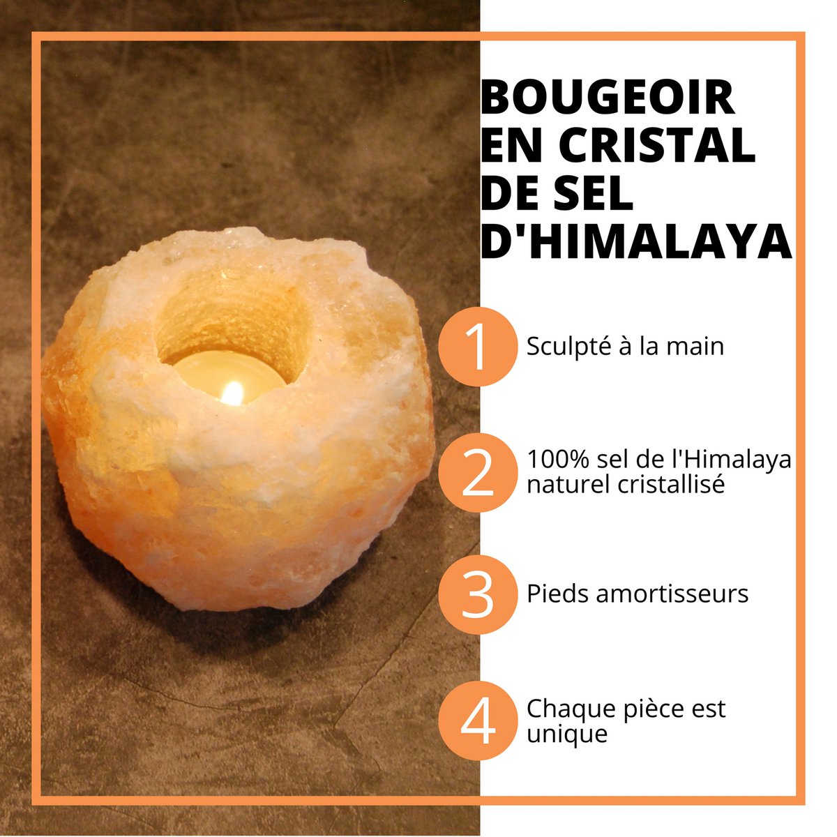 Himalayan salt candle holder - For CHAUTER CHAUTER - RADS 500G format - Gift idea - Original decoration object