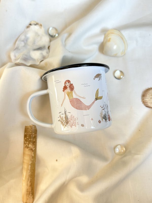 Sirene in tazza smaltata | Tazza | Tazza per bambini | Ragazza | Sirena | Sott'acqua | Acquerello | Acquerello || CUORE E CARTA
