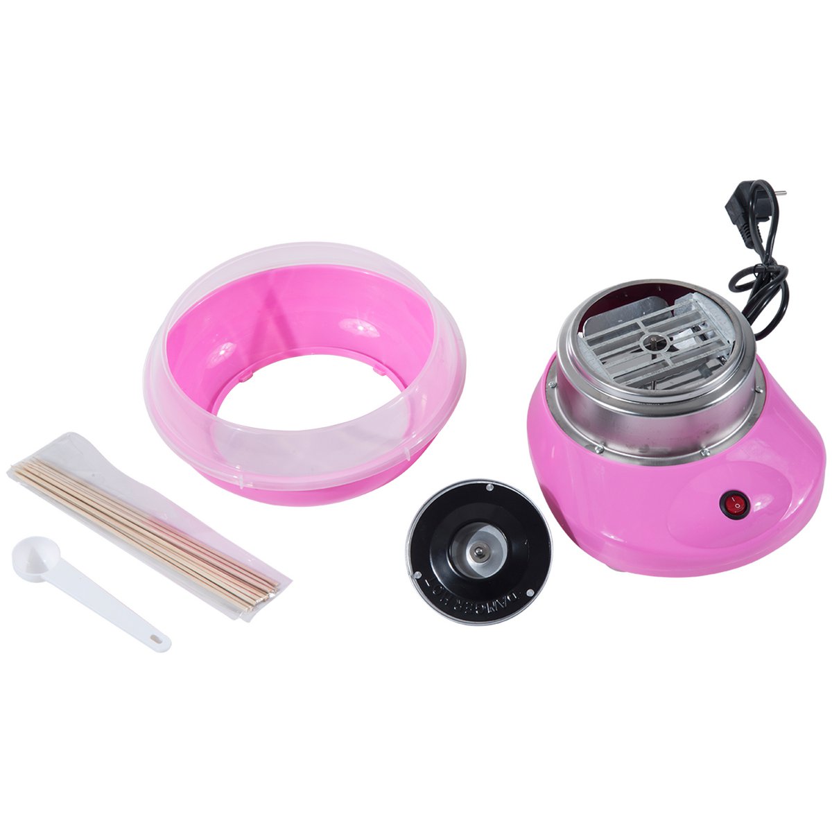 Máquina de algodón de azúcar para el hogar Máquina de algodón de azúcar Máquina de algodón de azúcar con palos y cuchara medidora Altura 18 cm 550 W para festivales infantiles, cumpleaños, fiestas rosa