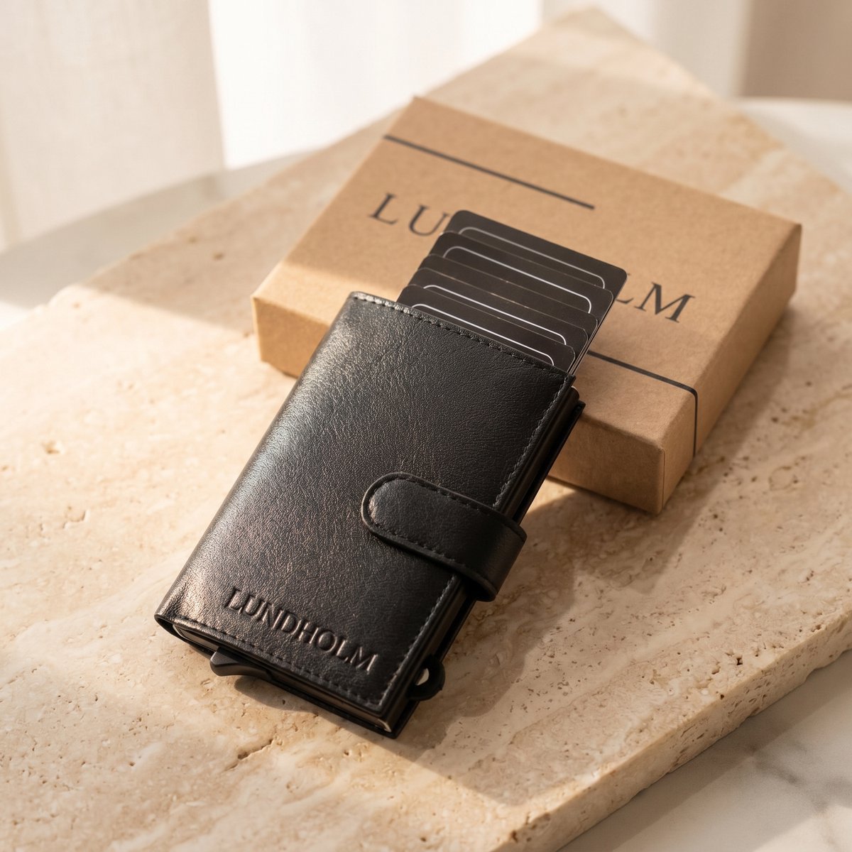 Lundholm Tarjetero De Piel Hombre Negro | Protección antideslizamiento RFID | Serie Lundholm Örebro