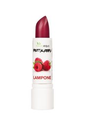 Raspberry-flavored lip balm with a deep red color and a moisturizing formula.
