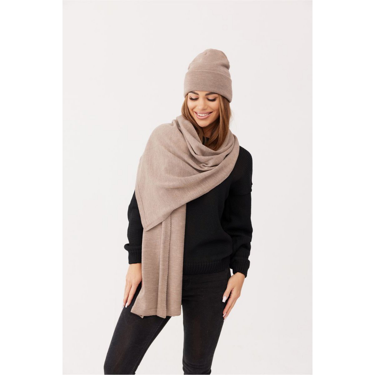 Szal PENELOPE – 100% wełny merino – taupe [B2B]