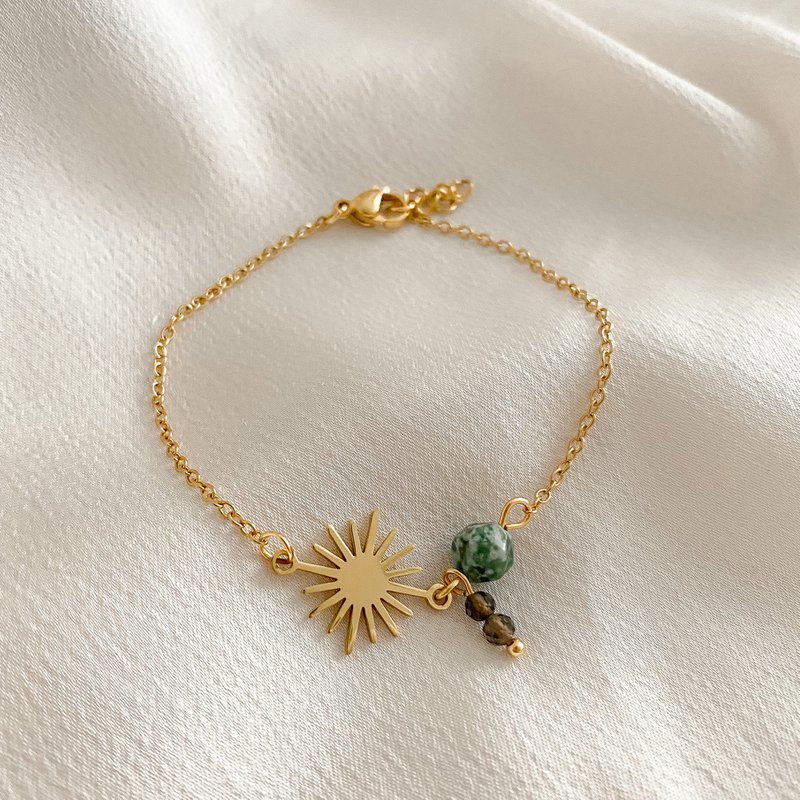 Pulsera de cuarzo ahumado y jaspe con manchas verdes - Oro
