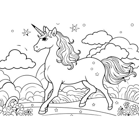 Bemalbares selbstklebendes Poster - Einhorn auf Wiese
