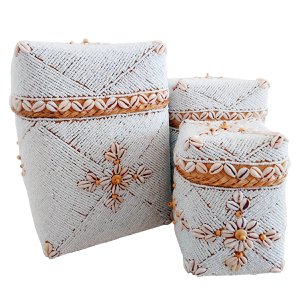 Weiße dekorative Schachteln mit Muscheln - 3er-Set